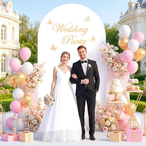 White Arch Cover 7.2FT Spandex Arch Backdrop Stand Cover Wedding Arches Fabric Backdrop Covers for Party Arched Stand Chiara Backdrops Arched Covers for Birthday Baby Shower Bridal Shower Decoration - Image 3