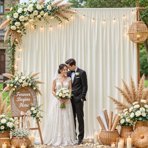 10x10FT Backdrop Curtains with Rod Pockets - Wrinkle Free Photo Stage Backdrop 2 Panels Curtains Drapes for Photography Wedding Party Baby Shower Decorations (Beige) - Image 2