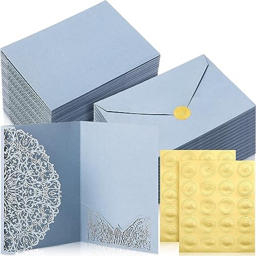 100 Set 5 x 7 Laser Cut Wedding Invitations, Dusty Blue by PerKoop