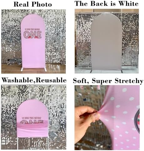 Strawberry Arched Fabric Backdrop Covers for My Berry First Birthday Pink Stretchy Arch Stand Cover Baby Shower Party Decorations Props (2.6x6FT Only Cover) - Image 6