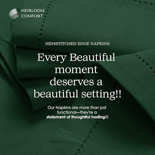 Forest Green Cloth Napkins 18x18 Inch - 12 Pack - 100% Cotton, Soft, Durable, Absorbent, Washable, Reusable - Hemstitch Mitered Edges - Perfect for Weddings, Fall, Dinner, Everyday - Image 6