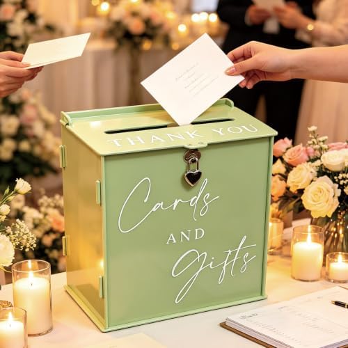 Acrylic Card Box with Lock & Slot, Sage Green Money Gift Card Box for Wedding Reception, Cash Envelope Box Ideal for Graduation Bridal Baby Shower Engagement & Anniversary Party Supplies - Image 3