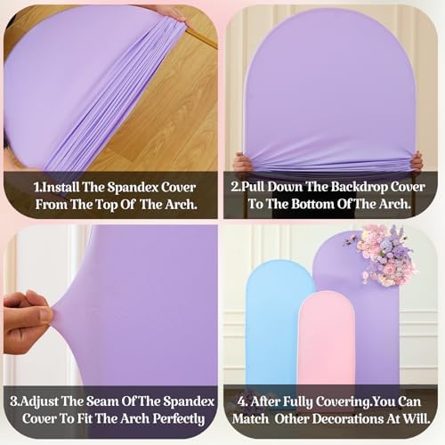 Set of 3 Arch Backdrop Covers(7.2ft, 6.6ft, 6ft) - Premium Stretchy Spandex Backdrop Arch Stand Cover for Baby Shower,Wedding,Party Decor Chiara Cover with Double-Sided Design(Pink Blue Lavender) - Image 5