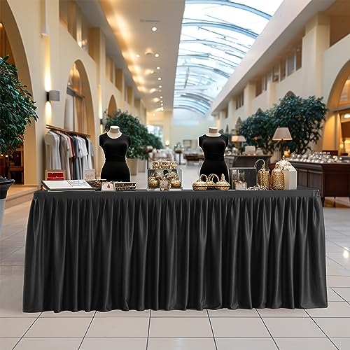 Black Tablecloth Rectangle Tables 6ft, Wrinkle Free Stretch Table Cloth Fitted Table Cover with Pleated Ruffle Skirt for Parties Weddings Birthday Banquet Baby Shower - Image 6