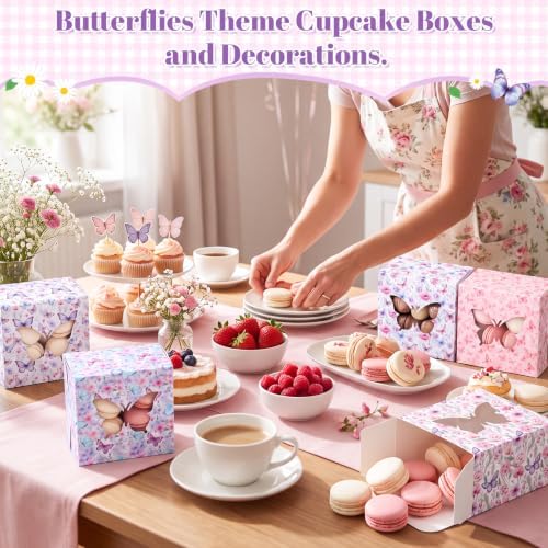 Cunhill Butterfly Party Favors Treat Boxes with Window, 4 x 4 x 2.5 Inches - Image 6