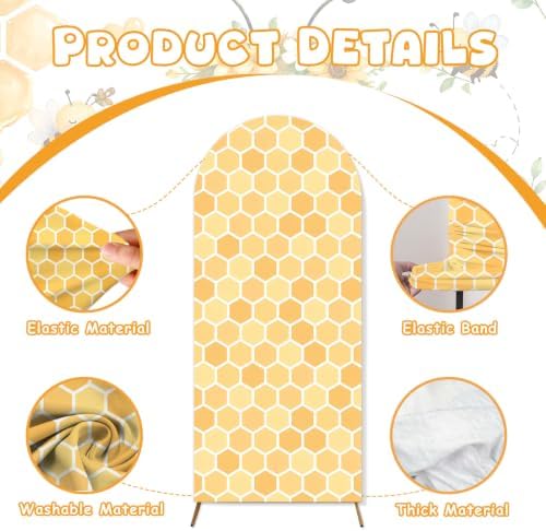 2PCS A Little Honey is on the Way Arch Backdrop Cover 6ft 7.2ft Stretchy Spandex Fitted Bumble Bee Baby Shower Backdrop for Honey Bee Baby Shower Party Decorations Supplies Photo Props - Image 6