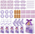 54 Pcs Baby Shower Prizes for Winners Prizes Gifts 6 Sets with Headbands Eye Masks Mirrors Hair Ties Hair Clips Socks Storage Bags Thank Card Gift Bag for Baby Shower Party Wedding (Purple) by Hillsuren