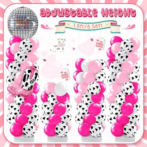 Kasyat 2 Sets Disco Cowgirl Balloon Column Stand Kit with 4d Cowgirl Hat Boots Disco Ball Exploding Stars Balloons Hot Pink Silver Arch Kit for Floor for Western Birthday Party Decorations - Image 5