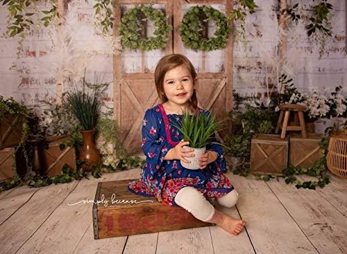 Kate Rustic White Painted Brick Wall Wood Door Photography Backdrops - Image 3