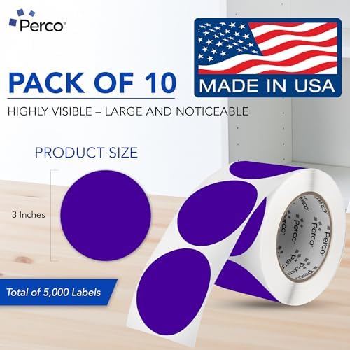 Perco Purple Perforated Round Circle Dot Sticker 3-Inch Labels — 10 Rolls, 5,000 Stickers - Creative Branding, Category Labels & Themed Packaging - Made in USA - Image 2