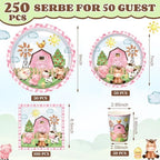 Funnymoom 250 Pcs Farm Animals Paper Plates Napkins and Cups Serves 50 - Image 2