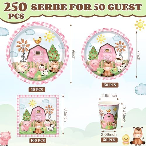 Funnymoom 250 Pcs Farm Animals Paper Plates Napkins and Cups Serves 50 - Image 2