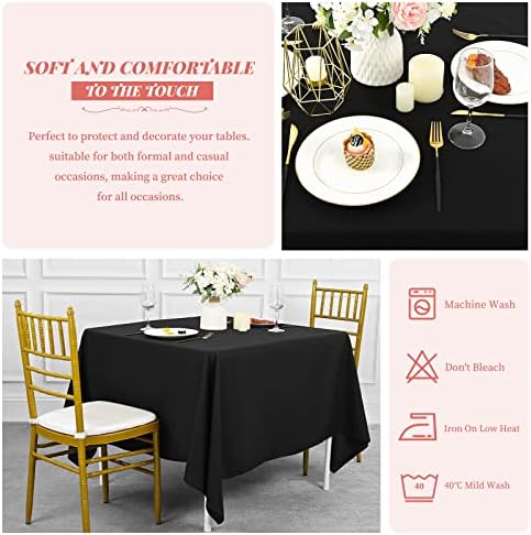 Showgeous 52x52 Inch Black Square Tablecloths, Polyester Table Covers - Image 5