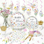 Hombae Baby in Bloom Baby Shower Decorations, 194PCs Spring Wildflower Party Supplies Wild Flower Tableware with Balloons Floral Banner Plates Napkins Forks Straws Service 24 - Image 6