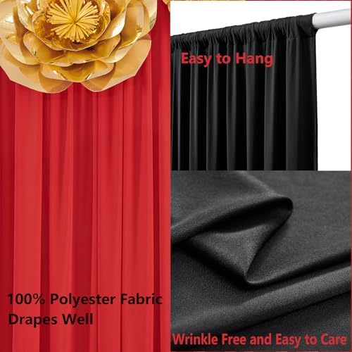 10×10 FT Black Red Backdrop Curtains for Parties, 4 Panels 2.5×10ft Wrinkle Free Soft Polyester Drapes for Backdrop Decor Themed Party Baby Shower Photo Background Curtain - Image 5
