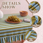 Tudomro Striped Tablecloth, Rectangle, Olive Green, Light Blue, 84'' X 60'' - Image 3