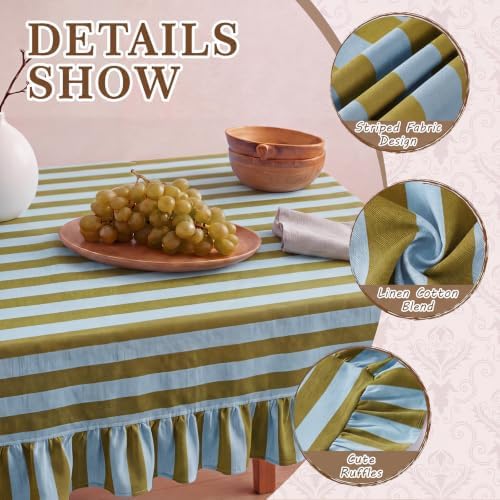Tudomro Striped Tablecloth, Rectangle, Olive Green, Light Blue, 84'' X 60'' - Image 3
