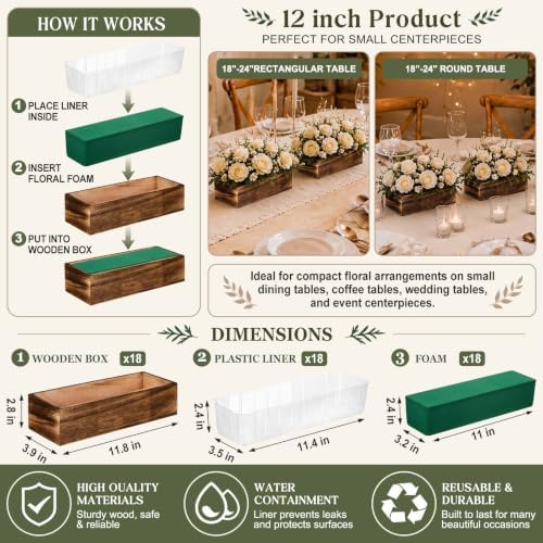 Dandat 18 Set Wood Rectangle Boxes 12x4 Inch Rustic Planter with Liner - Image 2
