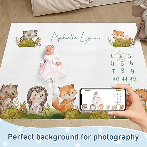 Personalized Baby Milestone Blanket for Boys Girls Baby Month Blanket- First Year Calendar Monthly Growth Chart - Animal Theme Halloween Birthday Gifts for Infant Todder - Image 2