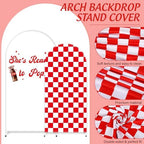 FYSUIMU 2 Pcs She’s Ready to Pop Arch Backdrop Covers Red Plaid Soda Bottle Stretchy Spandex Arch Stand Fabric Cover for Baby Shower Gender Reveal Party Decorations (5ft/6ft) - Image 3