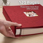 HoneyTolly Large Photo Album Self Adhesive, DIY Scrapbook Album for 600 Photos, 13"x12.6" 120 Pages Linen Cover Memory Book(Red) - Image 4