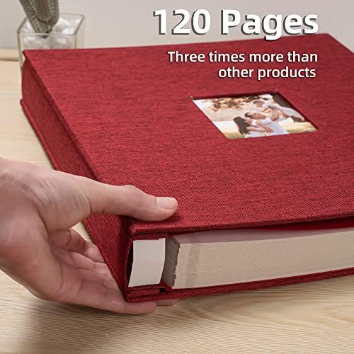 HoneyTolly Large Photo Album Self Adhesive, DIY Scrapbook Album for 600 Photos, 13"x12.6" 120 Pages Linen Cover Memory Book(Red) - Image 4