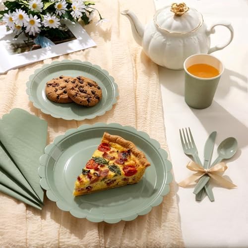 Goodluck 350 PCS Sage Green Paper Plates Set, 50 Guest Green Party Supplies - Image 4