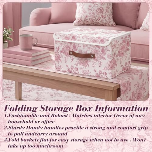 2 Pack Pink Floral Storage Bin with Lids, 15x10x10 Inch - Image 4