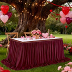 Burgundy Table Skirt for Party：2 Layer Chiffon Table Skirts Rectangle Tables Baby Shower Wedding Birthday Decorations 9FT - Image 4