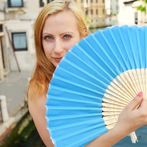 Blulu 40 Pcs Blue Hand Fans Bulk Folding Bamboo Silk Foldable Handheld Fan for Women DIY Line Dance Clapping Popping Wedding Bridal Shower Baby Shower Birthday Party Favors Gift Decoration - Image 6