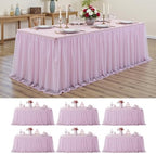 Pink Tulle Tablecloth for 6 Ft Rectangle Tables 6-Pack, Ideal for Weddings by PartyVillage