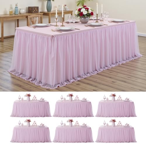 Pink Tulle Tablecloth for 6 Ft Rectangle Tables 6-Pack, Ideal for Weddings by PartyVillage