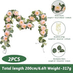 MAKHOT 2 Pcs Pink 6.6Ft Artificial Eucalyptus Flower Garland with Fake Rose Flower Vine Seeded Eucalyptus Leaves Greenery Garland for Wedding Table Backdrop Party Centerpiece Room Decor (Pink) - Image 3