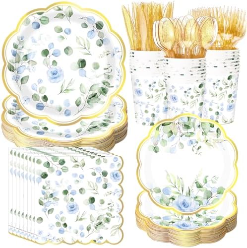 400 Pcs Sage Green Plate and Napkin Party Supplies, Blue, Chic by Sunnychicc
