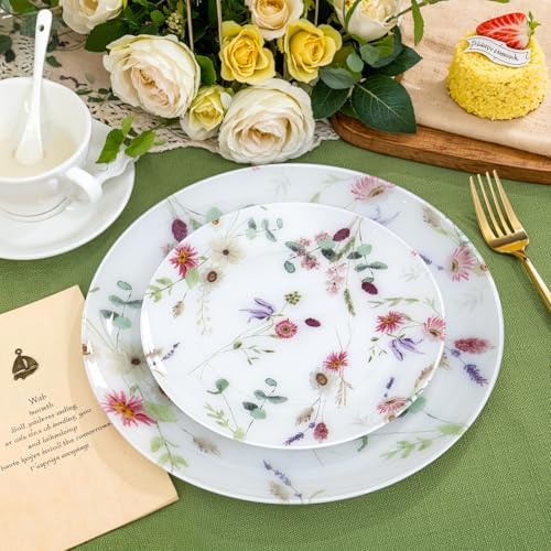 LIYH 32Pcs Pink Floral Heavy Duty Plastic Plates Set for Wedding Party - Image 7