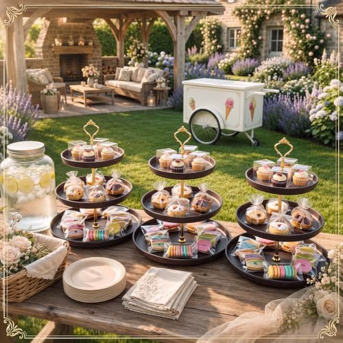 Thenshop 3 Pack 3 Tier Cupcake Stand, Faux Ebony Plastic Serving Tray - Image 6