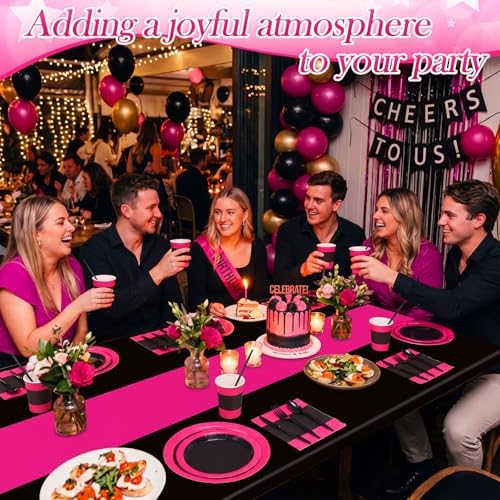 Funnymoom 452 Pcs Hot Pink and Black Party Decoration Supply for 50 Guest - Image 6