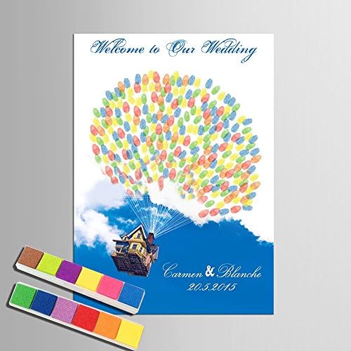 Custom Wedding Guest Book Alternative Canvas Fingerprint House with Balloons Painting DIY Guest Sign-in Book Anniversary Party Decorations-80x120cm by Unknown