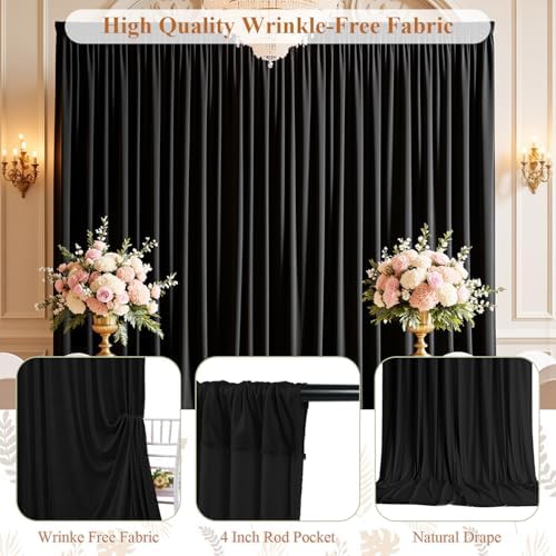 20x10ft Wrinkle Free Black Backdrop Curtain for Parties, Soft Black Photo Curtains Backdrop, Polyester Photo Backdrop Drapes for Birthday Party Baby Shower Photography Background - Image 4