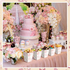 Gueevin 100 Pcs Pink Floral Popcorn Boxes with Scalloped for Party 5.5 x 10.5 x 7.5 cm Mini Paper Popcorn Containers Bulk for Wedding Movie Night Decorations Bridal Baby Shower Party Supplies - Image 3