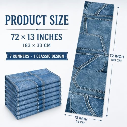 7Pcs 72 x 13'' Blue Jean Table Runners Blue Jean Baby Shower Decorations Denim Table Runner Tablecloth for Baby Shower Denim and Diamonds Engagement Wedding Birthday Dining Kitchen Decor (1 Design) - Image 2