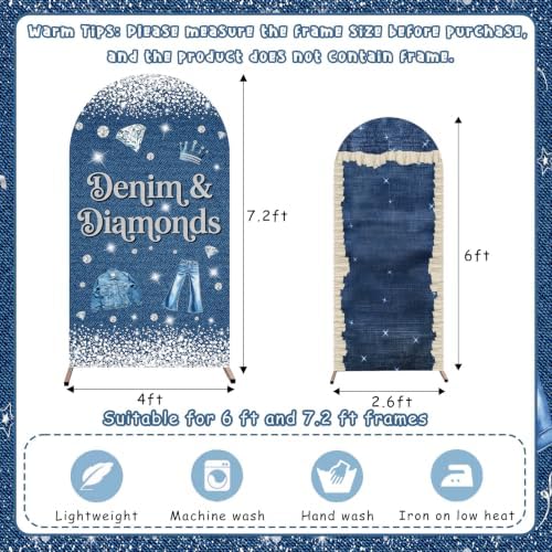 Serencatcher 7.2ft 6ft Denim & Diamonds Party Arch Backdrop Cover 2pcs - Image 2