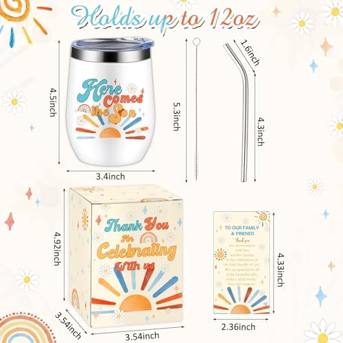 Hoolerry 6 Set Baby Shower Cups, 12oz Stainless Steel Tumbler, Son - Image 2