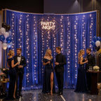 20 x 10ft Royal Blue Chiffon Backdrop Curtain with Lights String for Parties,4 Panels Sheer Tulle Curtain Wedding Backdrop for Baby Shower Birthday Party Ceremony Reception Home Decorations - Image 3