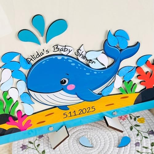 Ocean Whale Baby Shower Guest Book Alternative Drop Box Frame Under the Sea - Image 3