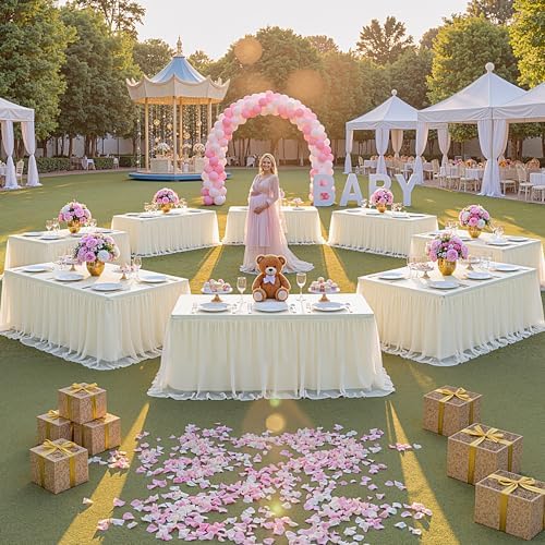 Ivory Tulle Tablecloth for 8 FT Rectangle Tables 6-Pack, Ideal for Weddings - Image 5