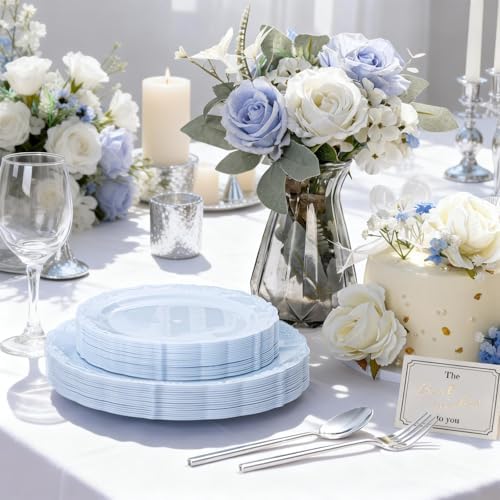 Tinybee 60PCS Light Blue Plates - Heavy Duty Baby Blue Plates - Image 3