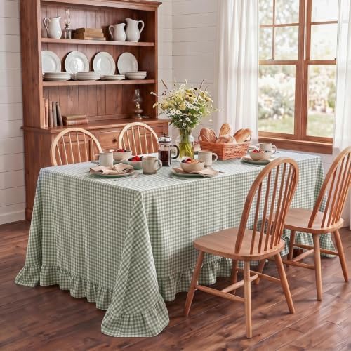 Eternal Beauty Gingham Ruffled Tablecloth Sage Green 60x102 Christmas by EternalBeauty