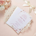 50Pcs Glitter Floral Laser Cut Wedding Invitation Cards Blank with Envelope - Image 4