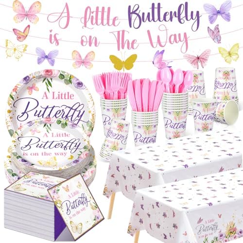 405 Pcs Butterfly Party Decorations Purple Plates Cups Napkins by Yiyiring